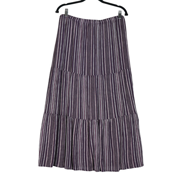 Coldwater Creek Midi Skirt Women Large Purple Tiered Pull On Drawstring Waist - Picture 4 of 5